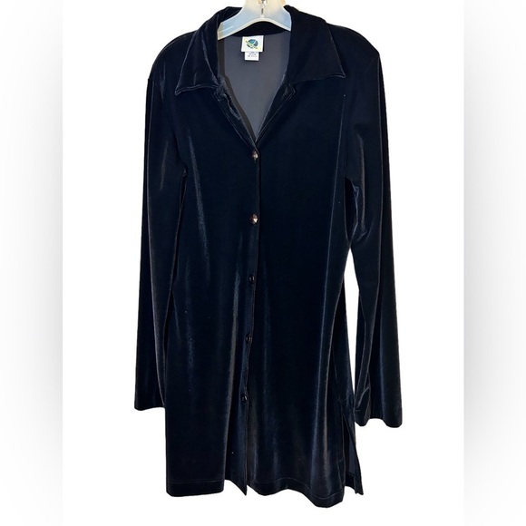 Women’s Black Velvet Long Sleeve Button Front Tunic Top Blouse Size Medium - Picture 1 of 7